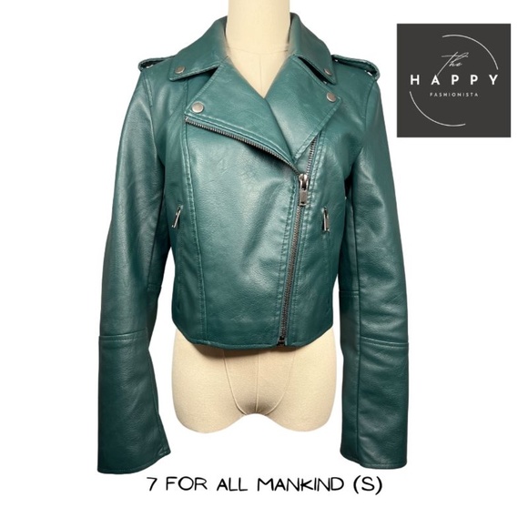 NWOT 7 for All Mankind Green Faux Leather Moto Jacket (S) - Picture 1 of 10